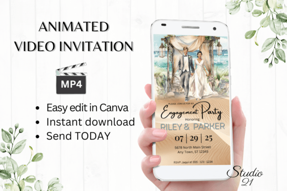 Beach Engagement Party Invite W1801: The Modern Way to Celebrate Love with Digital Animated Video Invitations