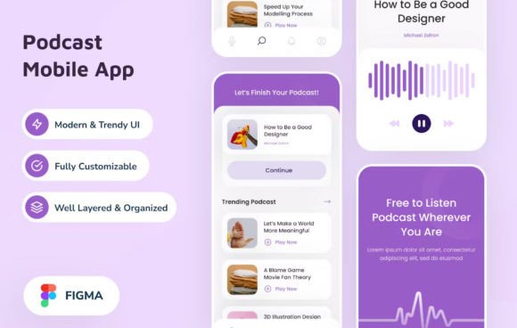 Podcast Mobile App Design Kit for iPhone X